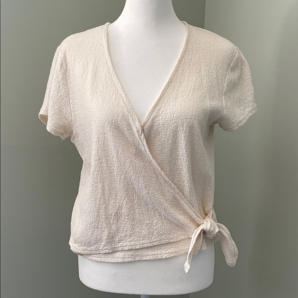 Madewell Ivory Wrap Short-Sleeve Tie-Front Top